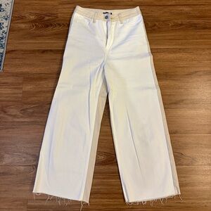 Tan and white color block jeans